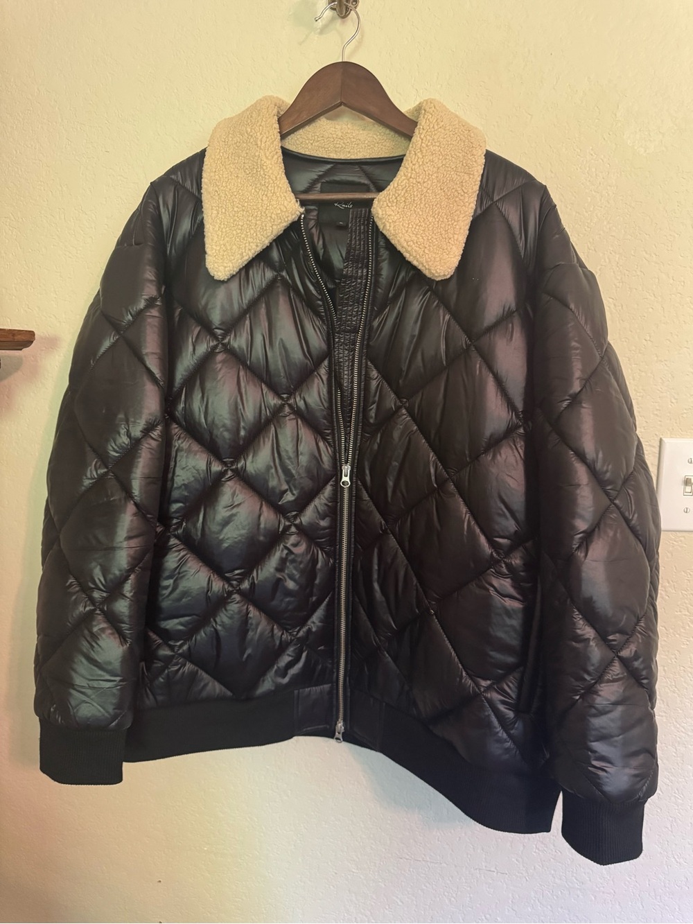 Rails Black Quilted Puffer Jacket with Cream Sherpa Collar